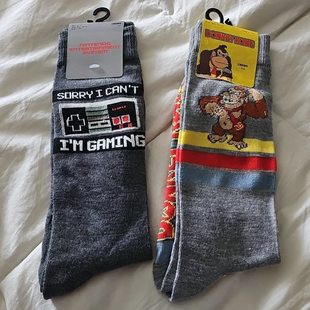 Nintendo Mens 2 New Pairs Of NINTENDO Crew Socks. Nwts, Sz 6 1/2 To 12